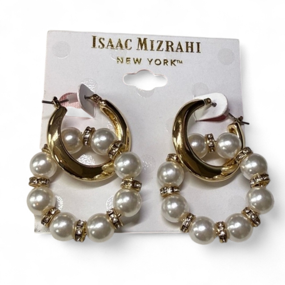 Isaac Mizrahi Pearl and Gold Hoop Earrings | Brand NEW